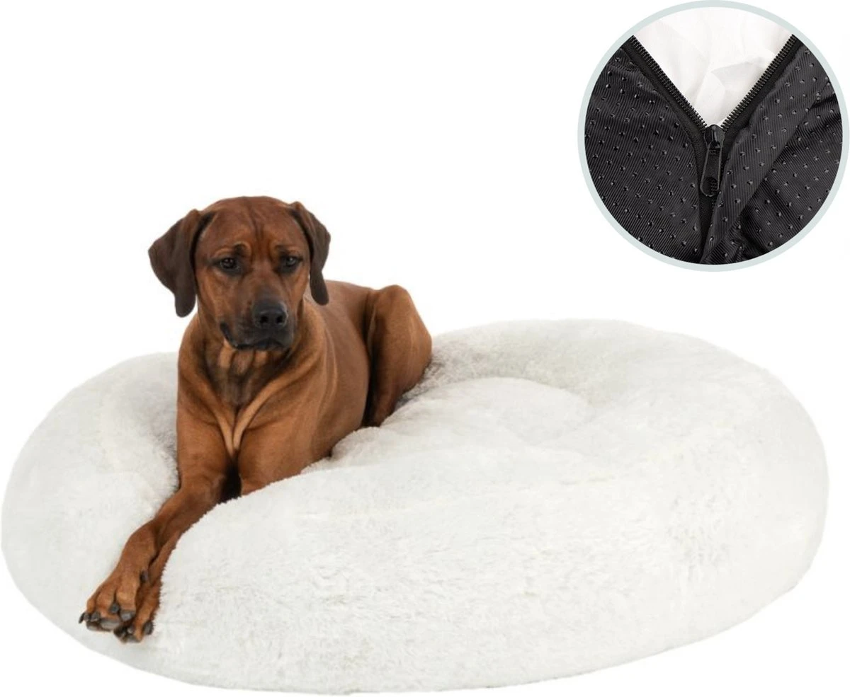 Behave Hondenmand Deluxe – Hondenkussen – Hondenbed – Donutmand – Wasbaar – Fluffy – Donut – Maat M – 60cm – Wit 3 Behave Hondenmand Deluxe – Hondenkussen – Hondenbed – Donutmand – Wasbaar – Fluffy – Donut – Maat M – 60cm – Wit