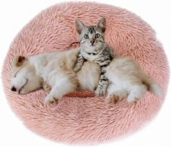 Eastlion Hondenmand Fluffy Pluche Donut,Rond Warm Huisdier Hond Bed Comfortabel Slaapzak Puppy Kattenmand Kussen Nest Knuffelbed Hondensofa Wasbaar,Roze (XL:80cm)
