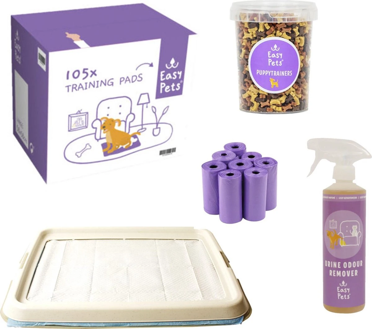 Easypets Puppy Zindelijkheidspakket – Hondentoilet – Training Pads 105st – Padhouder – Puppy Trainers 500ml – Urinegeur Verwijderaar 500ml – Poepzakjes 160st 3 Easypets Puppy Zindelijkheidspakket – Hondentoilet – Training Pads 105st – Padhouder – Puppy Trainers 500ml – Urinegeur Verwijderaar 500ml – Poepzakjes 160st