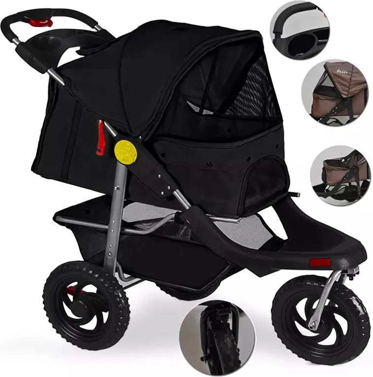 Hondenbuggy All Terrain Big Wheels Zwart – Dogs&Co 3 Hondenbuggy All Terrain Big Wheels Zwart – Dogs&Co