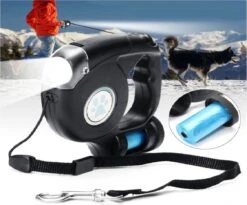 Hondenlijn Hondenriem 4.5m Met LED Zaklamp, Licht, Verlichting, Led Lamp, Honden Uitlaatlijn + Opbergcompartiment Voor Vuilniszakjes / Poepzakjes Inclusief Batterijen