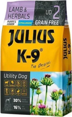 Julius K9 – Graanvrij En Hypoallergeen Hondenvoer – Hondenbrokken Op Lam & Aardappel Basis – Voor Pups & Jonge Honden – 3kg