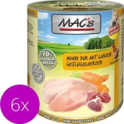 MAC’s Kattenvoer Natvoer Blik – 70% Kippenvlees En Kippenhartjes – 6 X 800g
