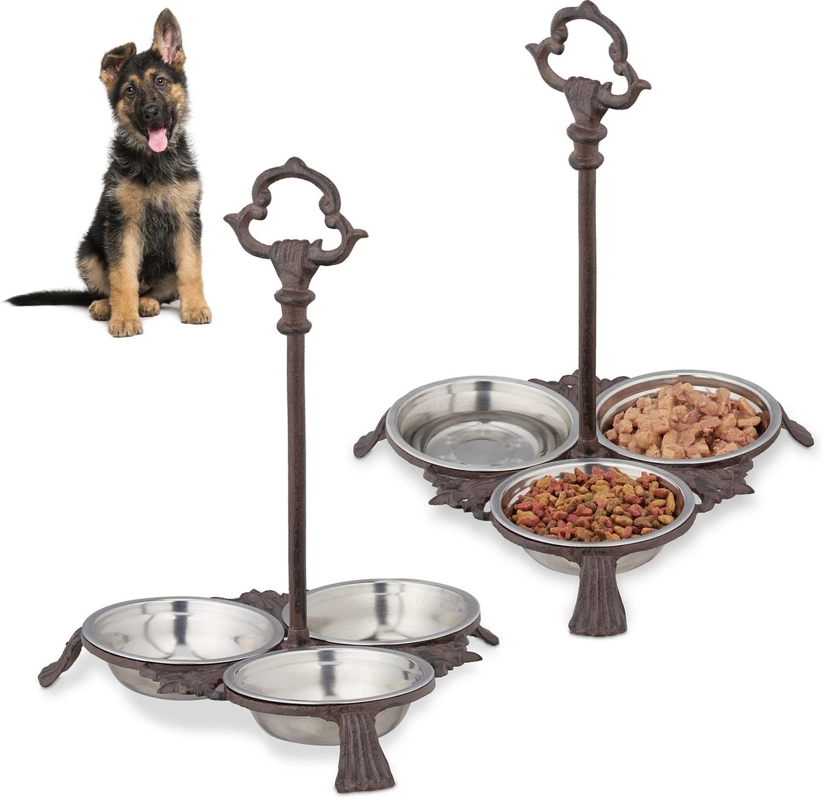 Relaxdays 2x Voerbak Hond Met Standaard – Gietijzer – Hondenvoerbak – 3 Eetbakjes Van Rvs 3 Relaxdays 2x Voerbak Hond Met Standaard – Gietijzer – Hondenvoerbak – 3 Eetbakjes Van Rvs