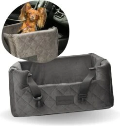 Velvet Silver – Autostoel Voor Hond – 57x50cm – Orthopedisch Kussen – Hondenmand Auto – Wasbaar – Handgemaakt