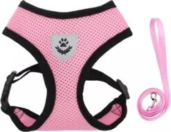 Zavelo® Honden Tuigje – Puppy En Kattentuigje – Hondenharnas – Reflecterend – Incl. Bijpassend Riempje – Roze-Maat: M